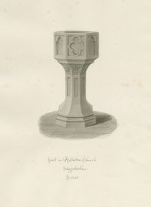 Font v Rolleston Church: sépiová kresba, 1848 od John Buckler