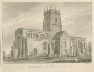 Gnosall Church: lavírovaná kresba od John Buckler