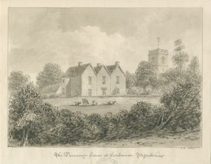 Harborne - Parsonage: sépiová kresba, 1833 od John Buckler