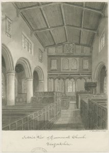 Interiér Caverswall Church: sépie kresba od John Buckler
