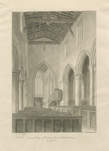 Interiér Checkley Church: sépie kresba od John Buckler