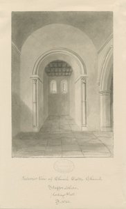 Interiér kostela Eaton Church: sépiová kresba od John Buckler