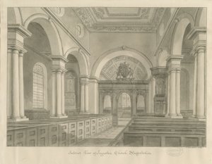 Interiér kostela Ingestre: sépiová kresba od John Buckler