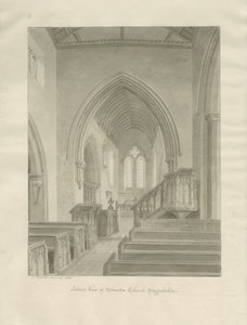 Interiér Standon Church: sépiová kresba od John Buckler