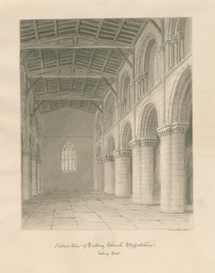 Interiér Tutbury Priory Church: sépiová kresba od John Buckler