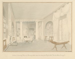 Kent - Bromley Hill - Interiér přijímacího pokoje knihovny, 1816 od John Buckler