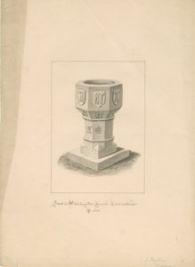 Lancashire - Waddington Church - Font: sépiová kresba, 1808 od John Buckler