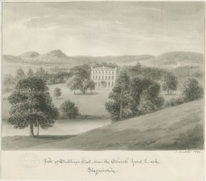 Pórek - Ball Haye Hall: sépiová kresba, 1844 od John Buckler