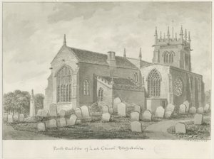 Pórkový kostel: sépiová kresba, 1844 od John Buckler