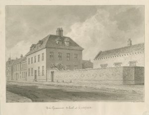 Lichfield - Gymnázium: kresba v sépii od John Buckler