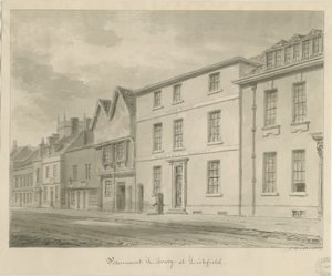 Lichfield - Library: sépiová kresba, 1833 od John Buckler