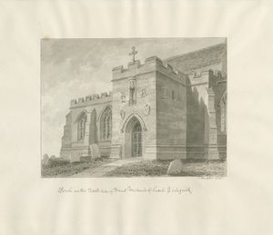 Lichfield - Severní veranda kostela sv. Michala: kresba sépie od John Buckler