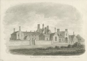 Lichfield - Union Workhouse: sépiová kresba od John Buckler