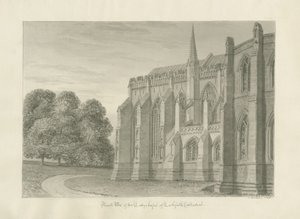 Katedrála Lichfield - severní pohled: sépiová kresba, 1845 od John Buckler