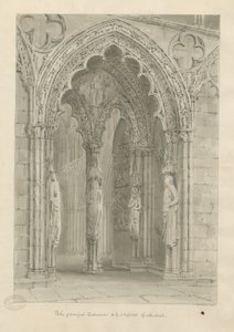 Katedrála Lichfield - West Doorway: sépie kresba od John Buckler