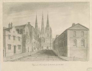 Katedrála Lichfield: sépie kresba od John Buckler