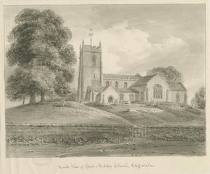 Madeley Church: sépie lavírovaná kresba od John Buckler