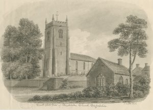 Mucklestone Church: sépie lavírovaná kresba od John Buckler