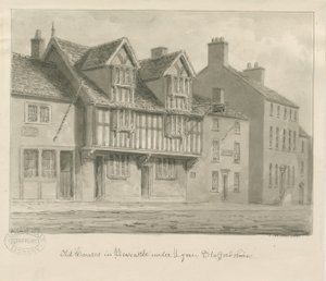 Newcastle-under-Lyme - Old Houses: sépiová kresba, 1840 od John Buckler