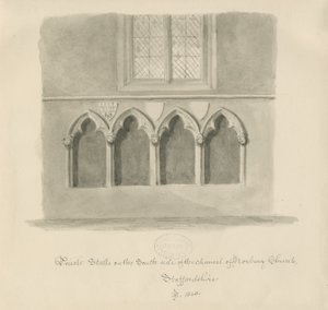 Stánky Norbury Church - Priests: sépiová kresba, 1843 od John Buckler