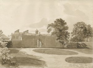 Patshull House: sépiová kresba, nd [1820] od John Buckler