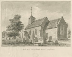 Ranton Church: sépiová kresba, 1842 od John Buckler