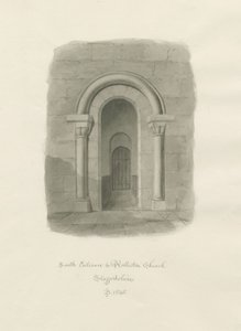 Rolleston Church - jižní vchod: sépiová kresba od John Buckler