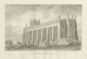 Kostel Rowley Regis: sépiová kresba, 1847 od John Buckler