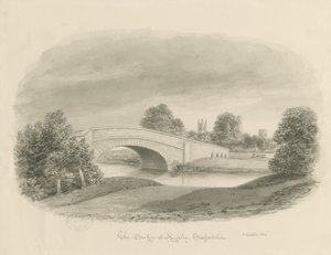 Rugeley Town - Bridge: sépiová kresba, 1842 od John Buckler