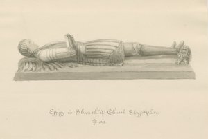 Shareshill Church – monumentální podobizna [Sir Humphrey Swynnerton]: sépiová kresba od John Buckler