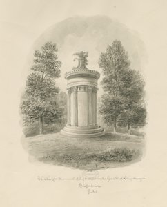 Shugborough - Choragický památník Lysicrates: sépiová kresba od John Buckler