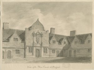 Stafford - Alms Houses: sépiová kresba, 1837 od John Buckler