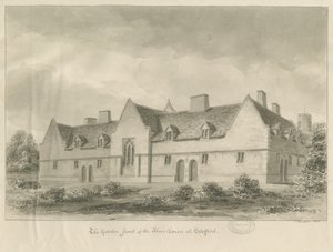 Stafford - Alms Houses: sépiová kresba, 1841 od John Buckler