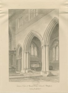 Stafford - Interiér kostela Panny Marie: sépiová kresba, 1841 od John Buckler