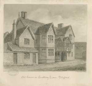 Stafford - Staré domy v Crabbery Lane: sépiová kresba od John Buckler