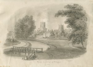 Stafford - South East View: sépiová kresba od John Buckler