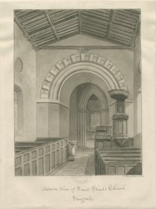 Stafford - Kostel sv. Čada: sépiová kresba, 1844 od John Buckler