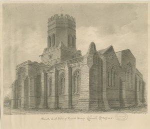 Stafford - Kostel Panny Marie: sépiová kresba, 1837 od John Buckler