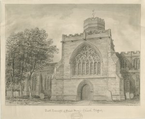 Stafford - Kostel Panny Marie: sépiová kresba, 1840 od John Buckler