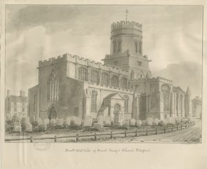 Stafford - Kostel Panny Marie: sépiová kresba, 1841 od John Buckler