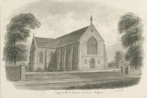 Stafford - Kostel sv. Pavla, Předmostí: sépiová lavírovaná kresba, 1844 od John Buckler
