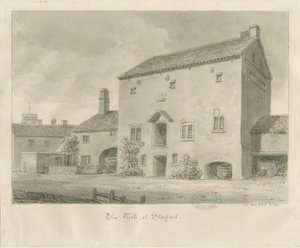 Stafford - Water Mill: sépiová lavírovaná kresba od John Buckler