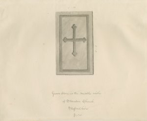 Standon Church - Gravestone: sépiová kresba od John Buckler