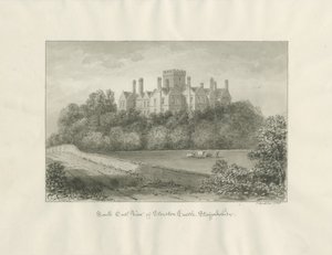 Stourton Castle: sépiová lavírovaná kresba, 1846 od John Buckler