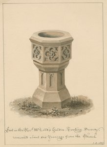 Surrey - Tooting - Font v Revd. Zahrada pana Lorda: sépiová kresba, 1827 od John Buckler