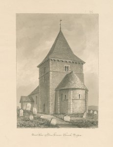 Sussex - Newhaven Church: sépiová kresba, 1830 od John Buckler
