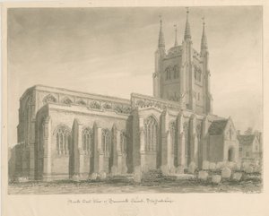 Tamworth Church: sépiová kresba od John Buckler