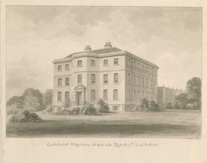 Teddesley Hall: sépiová lavírovaná kresba, 1841 od John Buckler