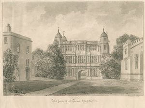 Tixall Hall and Gatehouse: sépiová kresba, 1841 od John Buckler
