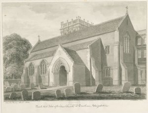 Trentham - Nový kostel: sépiová kresba, 1844 od John Buckler